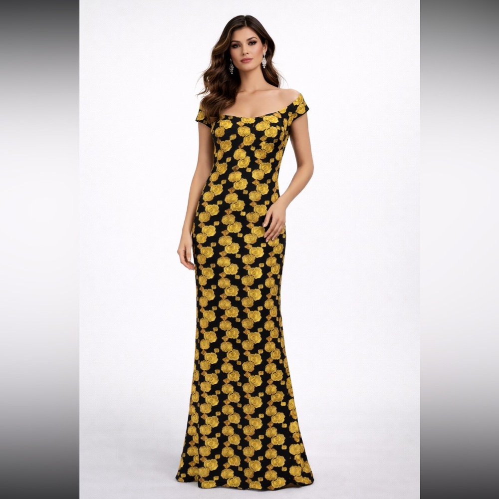 Badgley Mischka all over lace cap sleeve gown